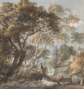 A Wood Stream with Angler by Unknown artist