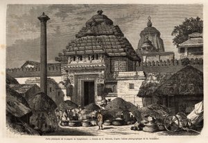 A Popular Walk in Front of the Main Gate of the Jagannath Temple, a Holy City and Pilgrimage Site in Southern Bengal. Engraving to Illustrate the Voyage in the Southern Provinces of India, by Alfred Grandidier, in 1862-1864, Published in Le Tour du Monde, 