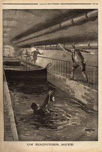 A Segutter from Paris is Drowned by Cleaning a Fangous Derivation. Engraving in Le petit journal 15/9/1899. Selva Collection. by Unknown artist