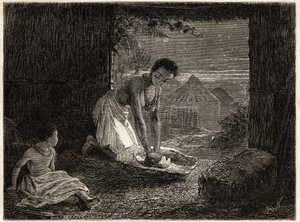 A woman grinding grain in a burner. Illustration for Dr. Livingstone