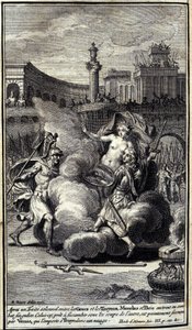 After a solemn deal between the Greeks and the Trojans, Menelas and Paris entered into a singular battle. This one, ready to succumb under the blows of the other, is rescued by Venus who wins Troyes in a cloud. Illustration of book III of the Iliad of Home