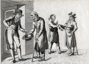 Amone. Beggars tending hats to accommodate coins