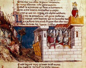 An army takes refuge in a castle and climbs the drawbridge