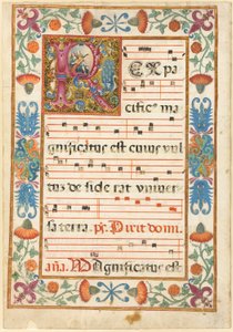 Angel Playing an Instrument in a Decorated Initial "R" with Flora, Fauna and Grotesque, from an Antiphonal by Unknown artist