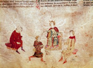 Arthurian Legend: King Arthur on his throne surrounds his advisors