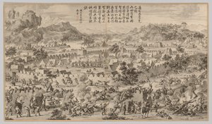 Battle at Tunggushi Luke: from Battle Scenes of the Quelling of the Rebellions in the Western Regions, with Imperial Poems by Unknown artist