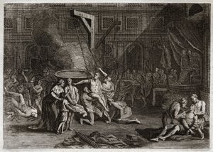 Bible of Royaumont, Old Testament: Martyrdom of the Machabees. The seven Maccabees brothers are martyred rather than betraying their own faith. Illustration from 1811
