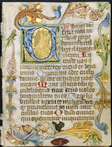 Bifolio from a Book of Hours: Initial V with Floral Border by Unknown artist