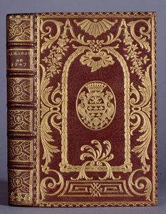 Book cover, binding with ornaments varies to the arms of the Cotte family of an almanac from 1747