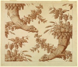 Cartoon for Silk Damask: Cornucopias with Rams
