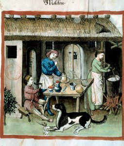 Cheese making. Illumination from the Tacuinum Sanitatis