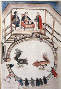Cock fight, a noble attends the duel, from the book 