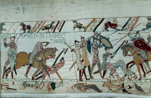 Conquest of England by William the Conqueror: The Death of King Harold II (detail of Bayeux Tapestry)