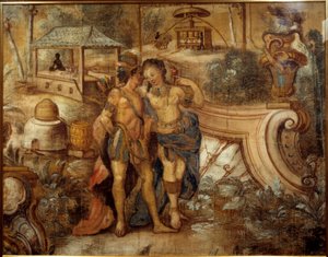 Couple a woman with an Indian in front of a sugar plantation in the West Indies by Unknown artist