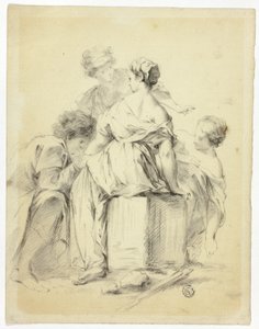 Courtship Scene with Youth and Three Maidens by Unknown artist