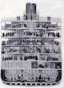 Cross section of the Transatlantic “Provence”: from bridge to hold. Illustration of the 19th century by Unknown artist