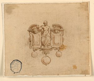 Design for Brooch with Woman in Broken Pediment by Unknown artist