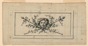 Design for a panel with a head in front of two crossed thyrsi by Unknown artist
