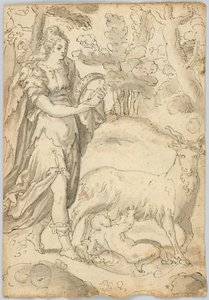 Drawing: A) Rhea and the Infant Jupiter. B) St. Francis of Assisi