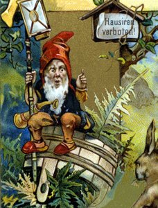 Dwarf or farfadet with lantern. 19th century chromolithography. by Unknown artist