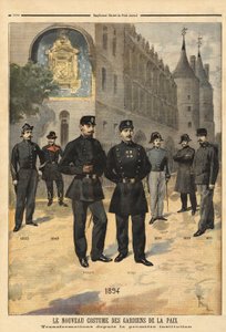 Evolution of uniforms of peacekeepers from 1860 to 1894, in front of the clock tower of the Concierge, Paris by Unknown artist