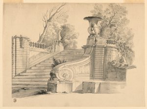 Fantasy. A Staircase in a Park, in Ruins