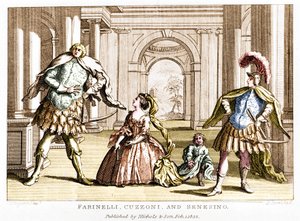 Farinelli with the soprano Cuzzoni and the castrate Francesco Bernardo Senesino in the opera by George Frederick Handel by Unknown artist