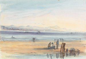 Figures on a Beach with Mountains in the Distance by Unknown artist
