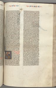 Fol. 357r, Obadiah, historiated initial V, Obadiah and a Jew in discussion by Unknown artist