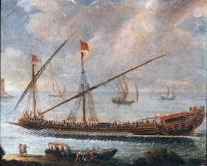 Galley leaving the harbour of Genoa