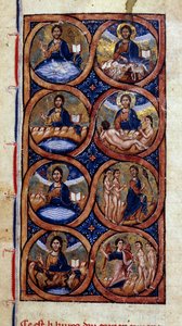 Genesis: representation of the different stages of world creation (cosmogony). Miniature from a manuscript Universal History. 13th century. Dijon Municipal Library by Unknown artist