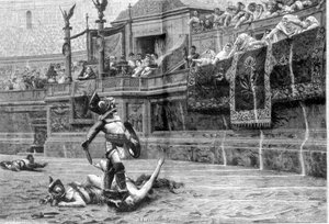 Gladiator Battle in Roman Times after the Painting of J. L. Gerome