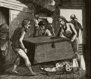 Gordon and his companions pressing the French captain to death with a large chest, c.1836 by Unknown artist