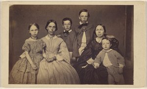Group family portrait, two women and four children