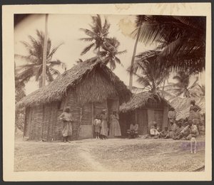 Group in Front of Thatched Huts