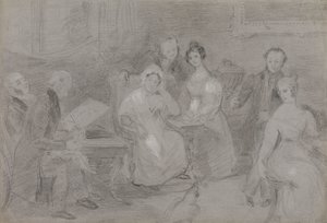 Group of Figures, with a Man Painting in Watercolors and a Girl Handing Cups of Tea by Unknown artist