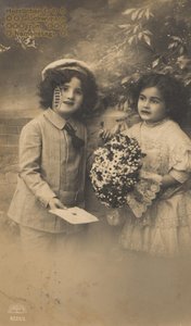 Historic Name Day Greeting Card, Children in Doll Costume, Kitschy, Romantic