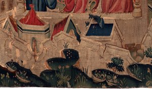 History of Saint Piat and Saint Eleuthère, Scene 9 Saint-Éleuthère is Confirmed as the Bishop of Tournai (Detail) The City Fortification Walls, Houses by Unknown artist
