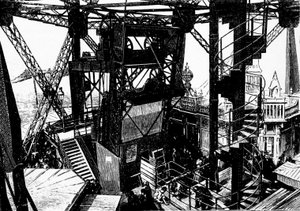 Illustration on the construction of the Eiffel Tower