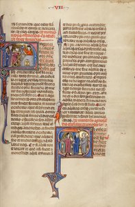 Initial N: Two Men Building a Fortress; Initial S: Two Men Meeting a Nobleman Carrying a Hawk by Unknown artist
