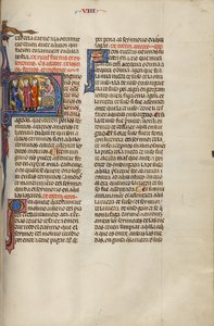 Initial N: Two Men before a Judge While a Third Man Builds a Mill by Unknown artist