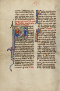 Initial S: A King and a Man Pointing to Two Others Chopping Trees by Unknown artist