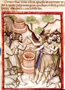 Isaac digs wells in the valley of Gerar and the shepherds of the valley quarrel with him (Detail) by Unknown artist