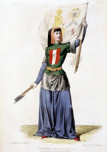 Jeanne Laisné, known as Jeanne Fourquet, nicknamed Jeanne Hachette French Heroine (1456 to?). Engraving of 1835