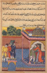 Khurshid reunited with her husband Utarid, from a Tuti-nama (Tales of a Parrot): Thirty-second Night by Unknown artist