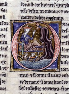 King Modreius. Manuscript: Conquest of the Saint Grail, written 717 years after the passion of our lord. Bibliotheque municipale de Rennes, ms. 255 (Collection of novels of the Round Table); Paris