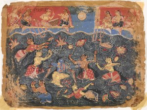 Krishna sporting with the gopis in the Jumna River, from a Bhagavata Purana