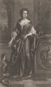 Lady (with dog, leaning against pedestal with bas-relief of cornucopia) by Unknown artist