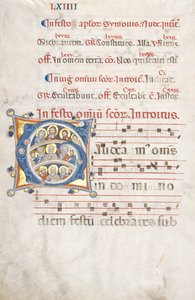 Leaf from a Gradual: Initial (G) with Christ, the Virgin, and Apostles by Unknown artist