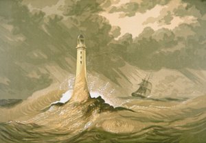 Lighthouse with Sailing Ship by Unknown artist